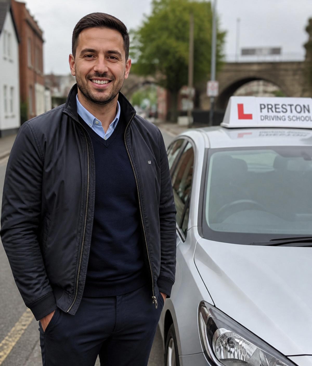 Driving instructor in Preston next to a manual training car