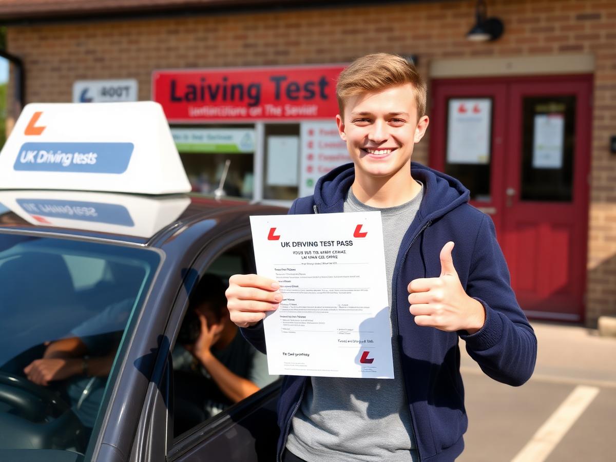 Student holding UK driving test pass certificate